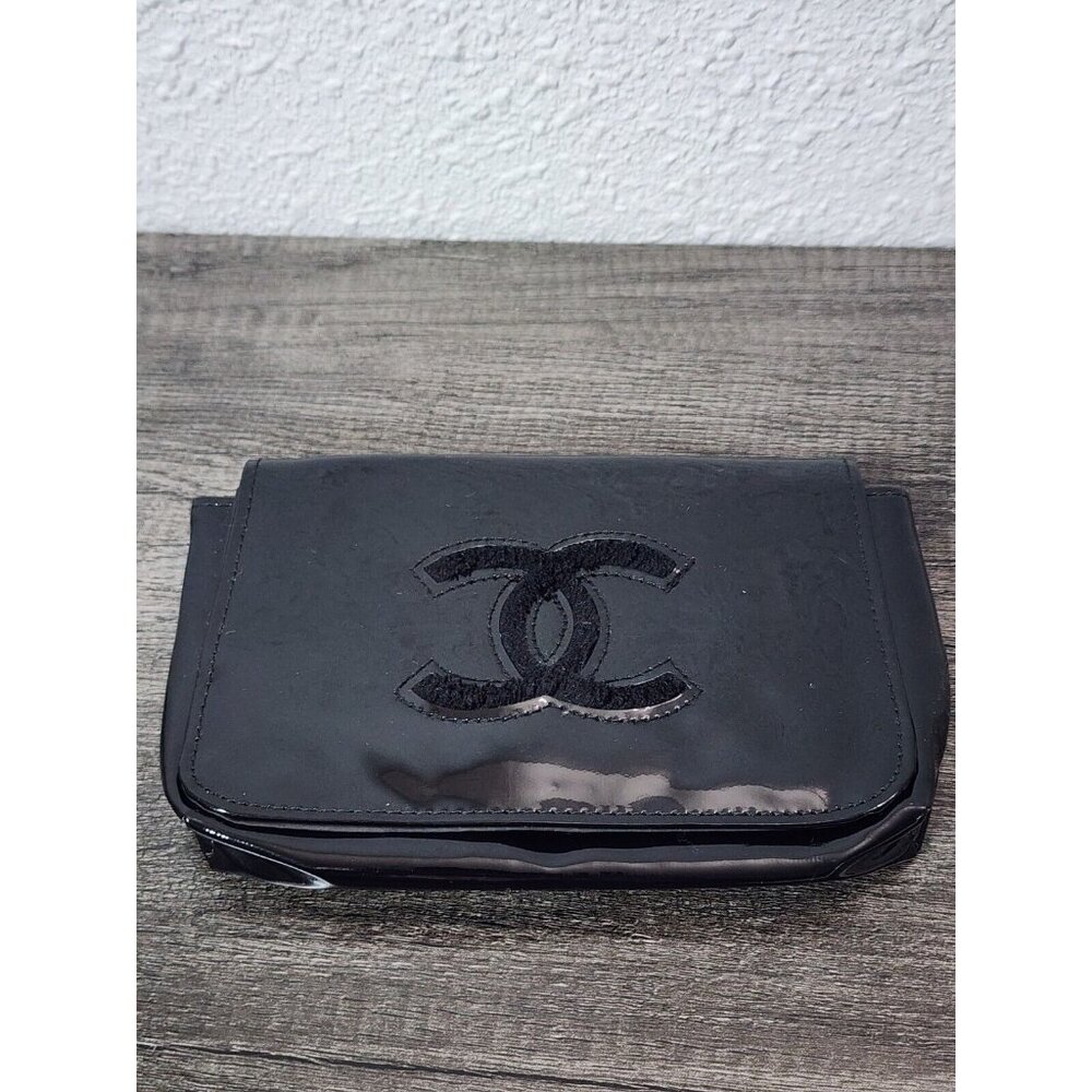 Chanel Coco Mark Waist Pouch Enamel Black Logo Used